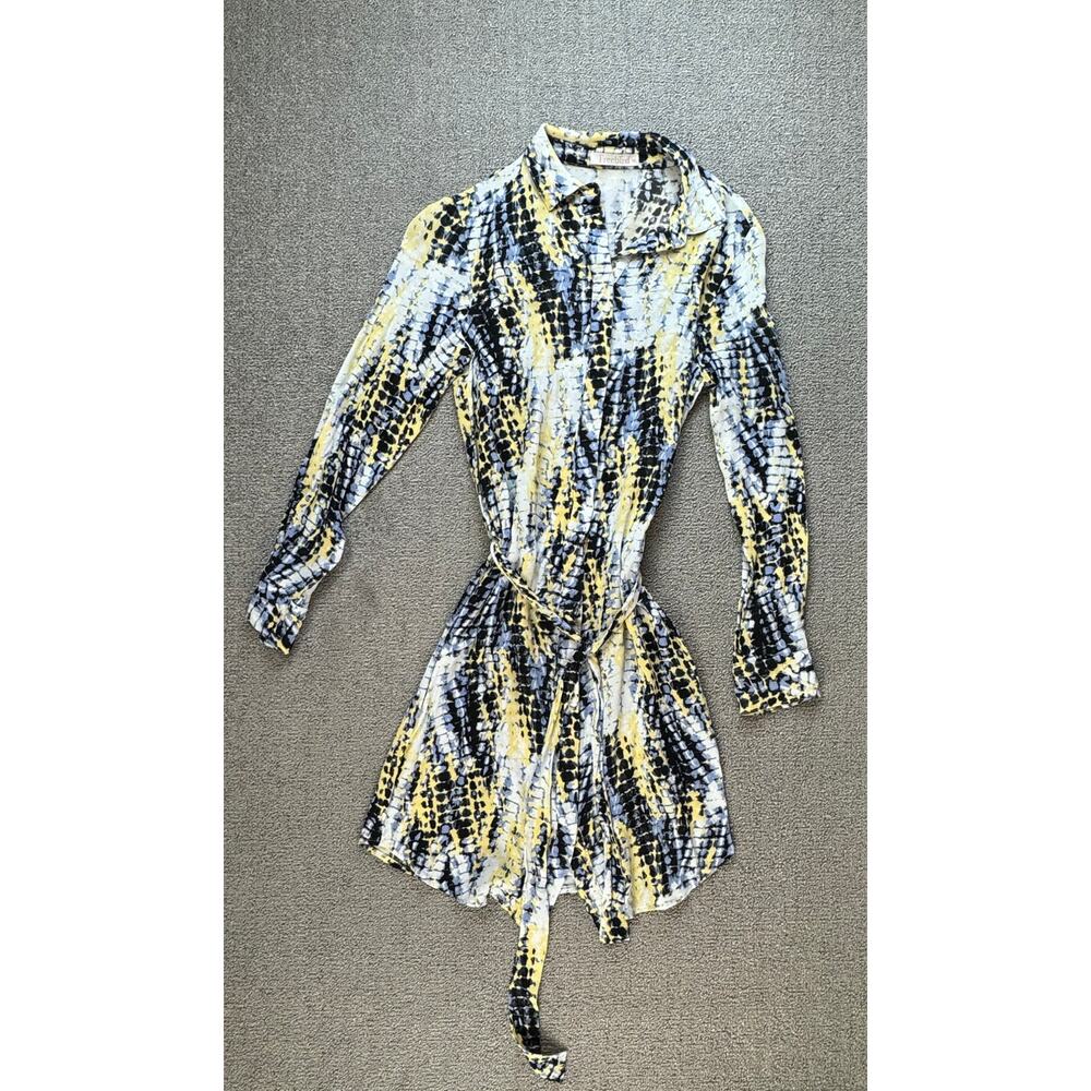Freebird Amina Shirt Dress Long Sleeve Tie Dye Belted‎ Yellow Blue Size XS